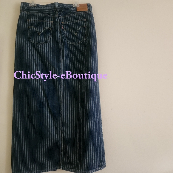 Levi's Ankle Column Denim Skirt Striped Partly Masked - Dark Wash NO LOW BALLING - Picture 3 of 12